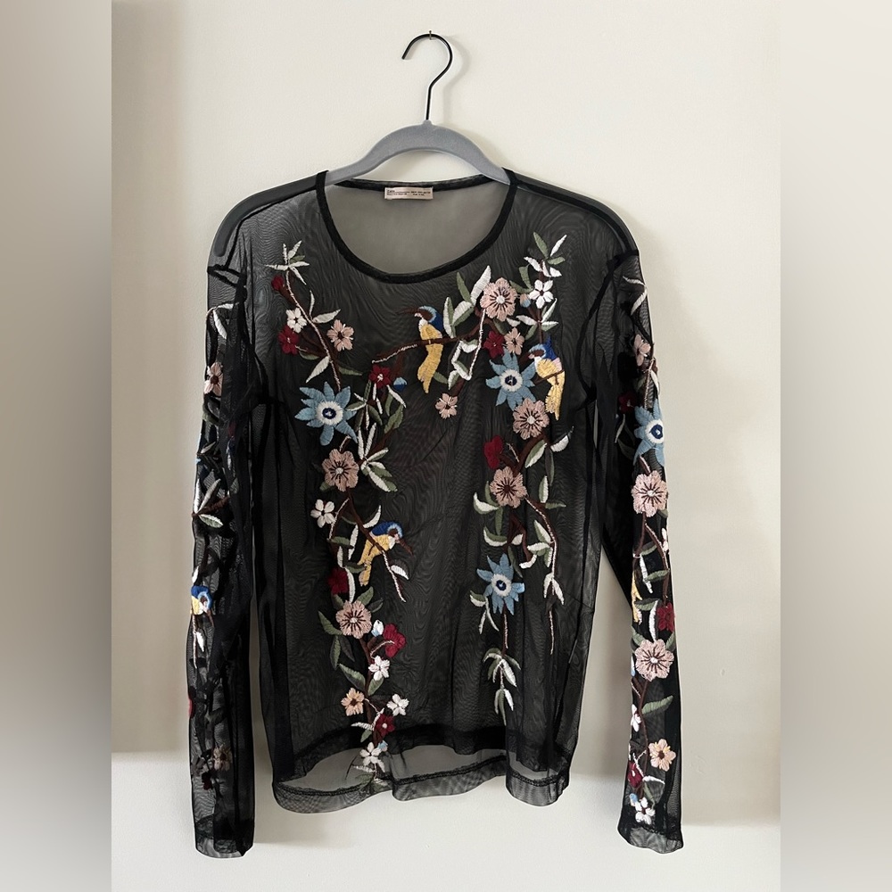 Zara sheer embroidered top
